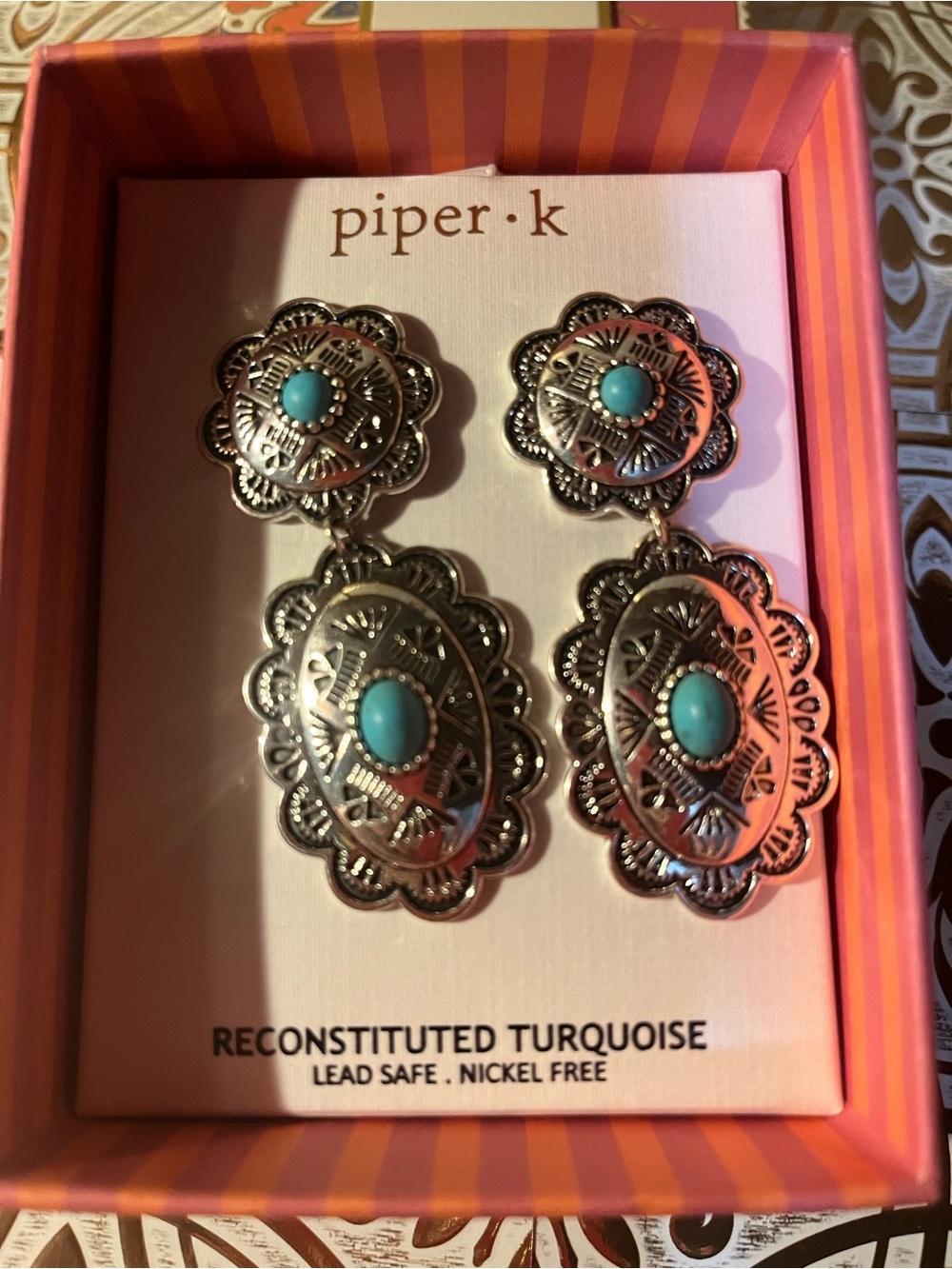 Piper•k Silver-Tone Dangle Earrings with Turquoise Accents
